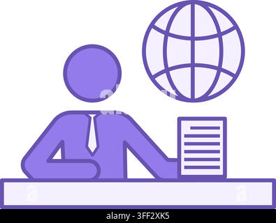 Color Icon Journalism. Vector Icon. Journalist Telling News. Man with Tie Sitting at Table and Holding News Sheet. Radio and TV Journalism Stock Vector
