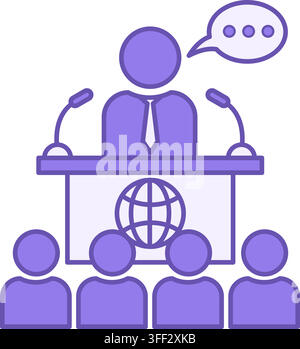 Colored Icon Press Conference. Vector Icon. Media Gathering to Inform About Important News. Journalism Concept Stock Vector