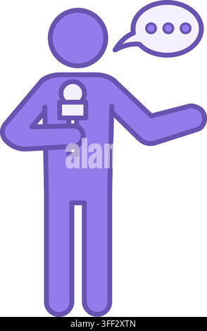 Colored Interviewer Icon. Vector Icon. Information Collection Through Survey and Questionnaire. Journalist with Microphone. Journalism Concept Stock Vector