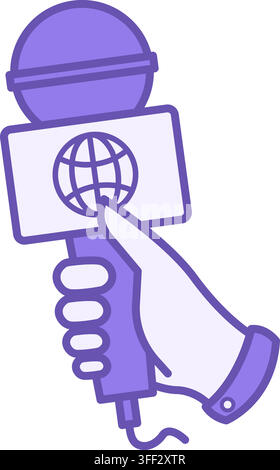 Colored Correspondent Icon. Vector Icon. Hand Holding Microphone. Journalist Interview. Journalism Concept Stock Vector