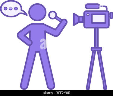 Colored Reporter Icon. Vector Icon. Live Report. Journalist with Microphone Telling Latest News to Camera. Journalism Concept Stock Vector