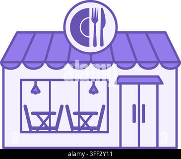 Restaurant Color Icon. Vector Icon. Building with Food, Snack Bar. Catering Establishment with a Wide  Range of Different Dishes Stock Vector
