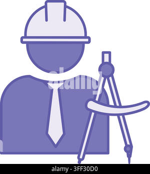 Colored Architect Icon. Vector Illustration. Man in Helmet and Compass. Specialist Engaged in Designing and Creating Buildings. Engineering Concept Stock Vector
