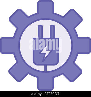 Colored Electrical Icon. Vector Illustration. Gear and Electric Plug. Device Working with Electricity. Concept Engineering Stock Vector