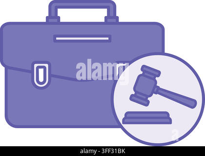 Colored Court Case Icon. Vector Illustration. Briefcase with Documents and Judge's Gavel. Consideration and Resolution of Legal Dispute or Conflict in Stock Vector