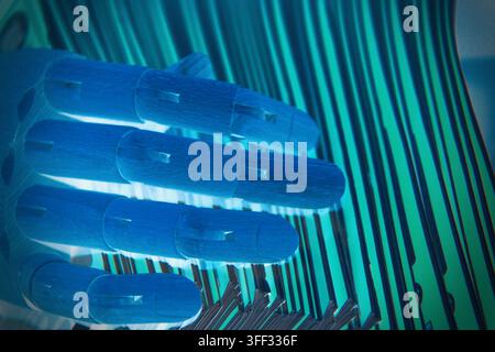 robot, robotic, hand, stamp, stamping, paper, document, office, desk, business, technology, AI, machine, digital, future, smart, modern, metal, artifi Stock Photo