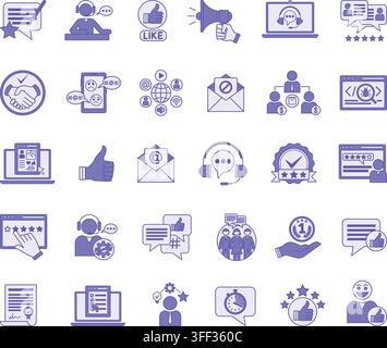 Colored Set of Feedback Icons. Vector Illustrations Support, Like, Handshake, Error, Comments, Social Networks, Reviews, Spam, Thumbs Up Stock Vector