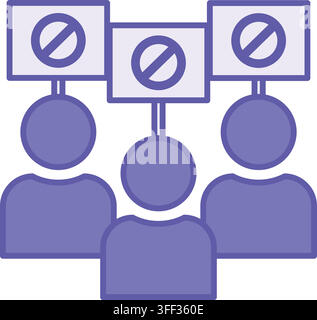 Colored Protest Icon. Vector illustration. People Came Out to the Rally with Posters. Public Expression of Disagreement, Political Disapproval. Electi Stock Vector