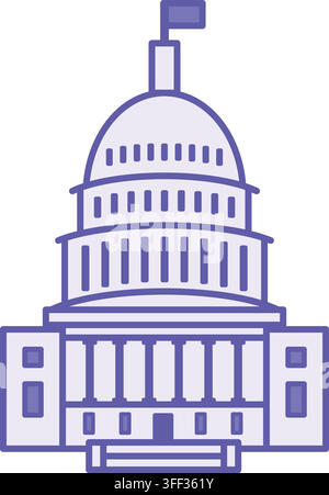 Colored Congress Icon. Vector Illustration. US Capitol Building. Legislative Body of Parliament in the United States. Election Concept Stock Vector