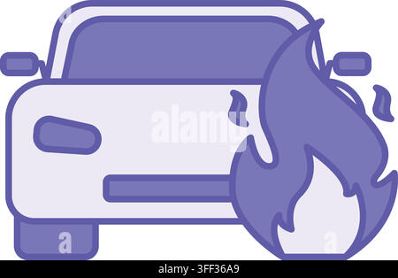 Colored Car Fire Icon. Vector Illustration. Flames on a Car. Emergency, Vehicle Fire. Firefighter Concept Stock Vector