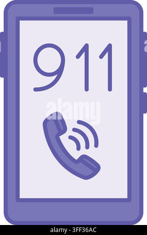 Colored Emergency Call Icon. Vector Illustration. Mobile Phone and Emergency Number, Call 911. Emergency Situation. Firefighter Concept Stock Vector