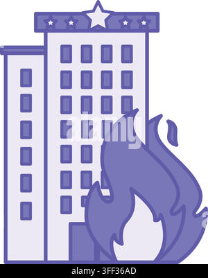 Colored Building Fire Icon. Vector Illustration. Five-Star Hotel Engulfed in Flames. Emergency Situation. Firefighter Concept Stock Vector