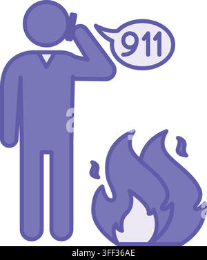 Colored Call the Fire Brigade Icon. Vector Illustration. Man Calling the Fire Department on a Mobile Phone. Emergency, Fire. Firefighter Concept Stock Vector