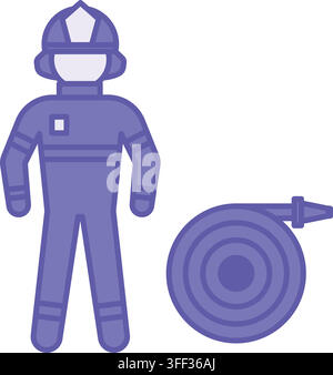 Colored Turnout Gears Icon. Vector Illustration. Firefighter Protective Gear. Helmet and Fire Hose. Firefighter Concept Stock Vector