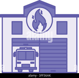 Colored Fire Station Icon. Vector Illustration. Building for Housing a Fire Truck, Equipment, and Personnel. Firefighter Concept Stock Vector