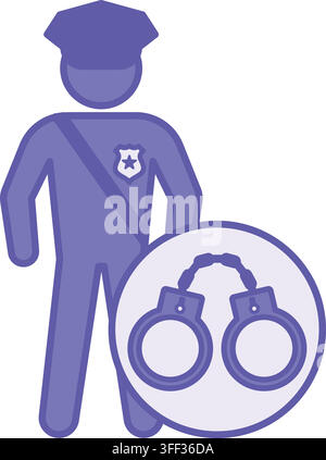 Colored Officer Icon. Vector Illustration. Man in Police Uniform and Cap. Policeman and Handcuffs. Police Concept Stock Vector