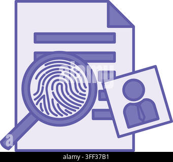 Colored Investigate Icon. Vector Illustration. Document, Fingerprint in Magnifying Glass, and Photograph. Collecting and Examining Evidence, Crime Inv Stock Vector