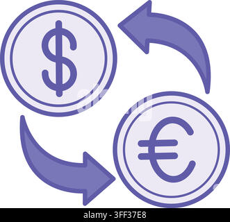 Colored Currency Exchange Icon. Vector Illustration. Dollar and Euro Coins. Cash and Non-Cash Money Exchange Transactions. Payment Concept Stock Vector