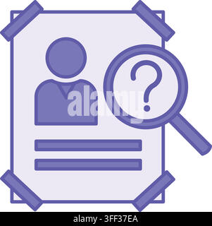 Colored Wanted Icon. Vector Illustration. Wanted Person Poster, Magnifying Glass with Question Mark. Crime Investigation. Police Concept Stock Vector