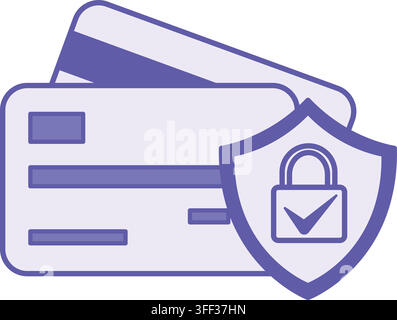 Colored Secured Payment Icon. Vector Illustration. Bank Cards, Shield, and Padlock. Online Shopping Security System. Payment Concept Stock Vector