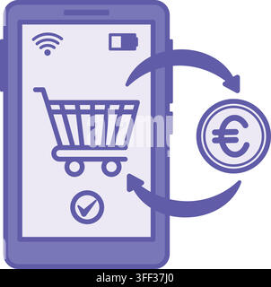 Colored Transaction Icon. Vector Illustration. Mobile Phone, Shopping Cart, and Dollar Coin. Online Payment, Banking. Payment Concept Stock Vector