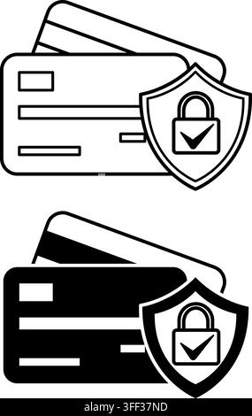 Secured Payment Icons. Glyph and Line Vector Illustrations. Bank Cards, Shield, and Padlock. Online Shopping Security System. Payment Concept Stock Vector
