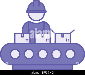 Colored Assembly Line Icon. Vector Icon. Conveyor, Assembly of Parts. Mass Production of Goods. Factory concept Stock Vector