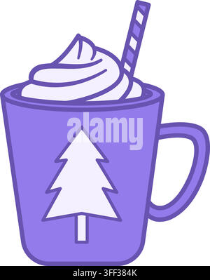 Colored Hot Chocolate Icon. Vector Icon. Cup with Hot Drink and Straw. Christmas and Holiday Concept Stock Vector