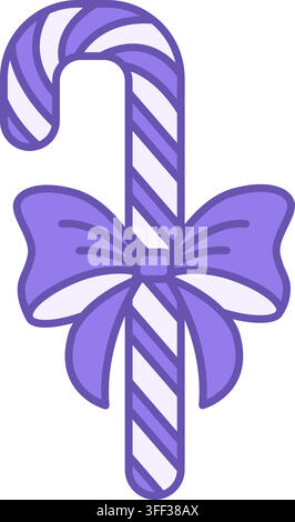 Colored Candy Cane Icon. Vector Icon. Sweet Candy with Bow. Christmas and Holiday Concept Stock Vector