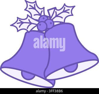 Bells Color Icon. Vector Icon. Festive Bells and Holly Plants. Christmas and Holiday Concept Stock Vector
