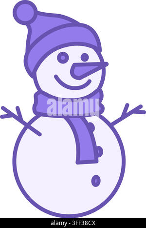 Snowman Color Icon. Vector Icon. Funny Snowman in a Hat and Scarf. Christmas and Holiday Concept Stock Vector