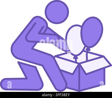 Unboxing Color Icon. Vector Icon. Man Opening Gift Box with Balloons. Holiday and Shopping Concept Stock Vector