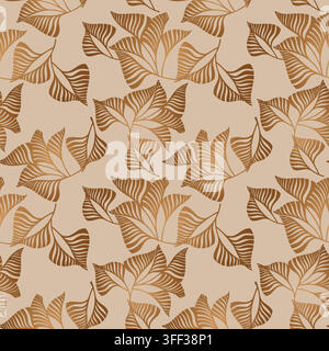 Seamless tropical pattern with stylized palm leaves in warm brown and beige tones. Stock Vector
