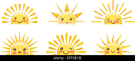 Cute half sun faces Stock Vector