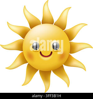 3D cute sun smiling face Stock Vector