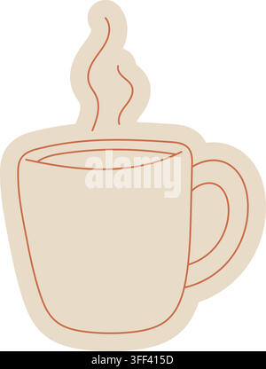 Hand drawn ceramic mug with steaming hot drink, designed in simple line art for cozy autumn mornings, coffee, tea and seasonal lifestyle projects. Stock Vector