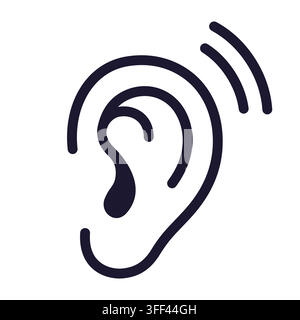Ear and hearing line icon with sound lines. Simple, minimal outline vector illustration. Stock Vector