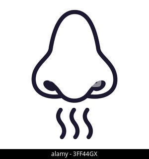Nose and smelling line icon with stink lines. Simple, minimal outline vector illustration. Stock Vector