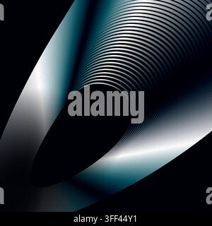 Premium abstract texture featuring a futuristic chrome curve tunnel or reflective metallic wormhole architecture. Elegant dark minimalist layout with Stock Vector