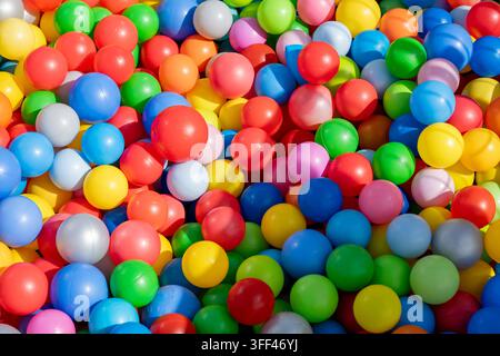 Abstract image of a large number of coloured plastic balls suitable for use as a backdrop or background. Stock Photo