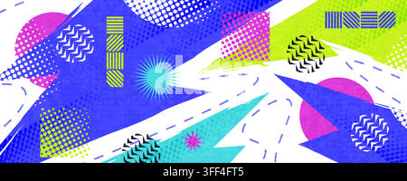Bold Contemporary Pop Art Background with Colorful Brush Strokes, Geometric Shapes and Halftone Patterns Stock Vector