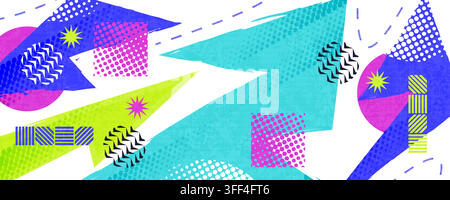 Energetic and Colorful Abstract Pop Art Background Design with Geometric Shapes and Vibrant Brush Strokes Stock Vector