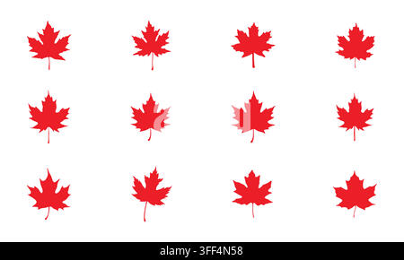 Red maple leaf isolated on white background, Red maple svg, Red maple leaf vector illustration, Red maple icon set. Stock Vector