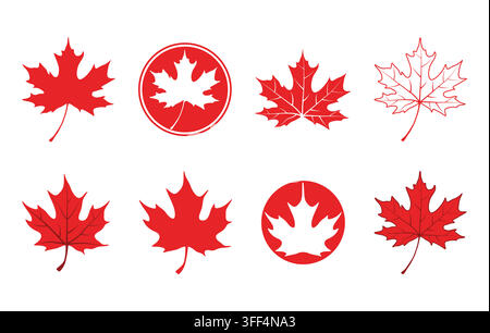 Red maple leaf isolated on white background, Red maple svg, Red maple leaf vector illustration, Red maple icon set, Red maple outline. Stock Vector