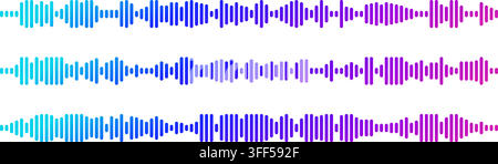 Contemporary waveform graphic with gradient audio frequency lines and equalizer bars. Stock Vector
