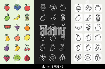 Fruits line icons collection. Healthy food lineart. Set of food outline elements Stock Vector