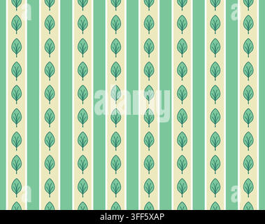 Striped leaves seamless pattern. Symmetrical leaf. Geometric green foliage print vector illustration Stock Vector