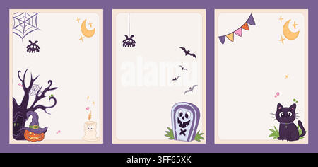 Vector set of three cute Halloween cards Stock Vector