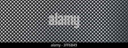 Titanium seamless perforated metal sheet realistic texture. Metal chrome grill plate with small octagon holes. Modern design carbon radiator bg. Macro Stock Vector