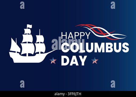 Happy columbus day greeting card with ship and stars on blue background Stock Vector
